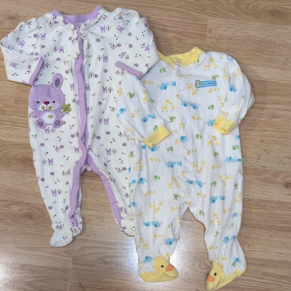 first moment/carter's Other - 2 Cute Kids Footies - Purple and Yellow Animal Prints